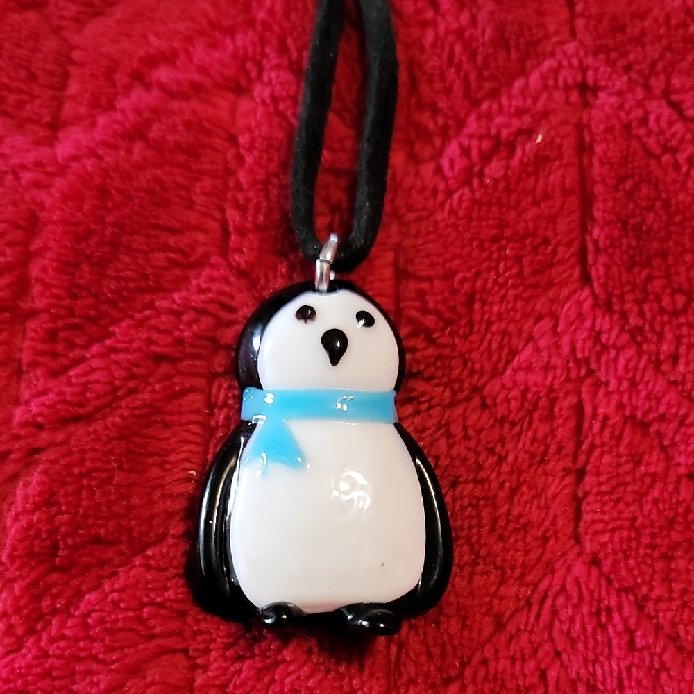 Penguin Pendant On Leatherlike Necklace